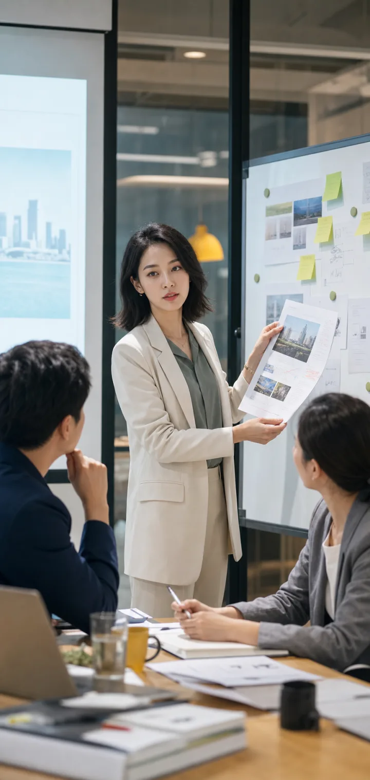 职场女性在提案会上展示原始方案的原创短剧案例